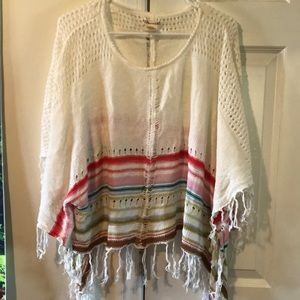 Billabong Knitted White & Rainbow Poncho